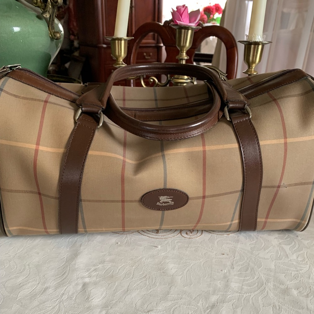 Burberry Boston Check Canvas Duffle Bag.